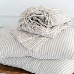 Linen Sheet Set With 2 Pillowcases - Striped Natural Bedding Queen King Custom Bed Sheets Pillow Covers Perfect Wedding Gift - thumbnail 3