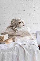 Linen Sheet Set With 2 Pillowcases - Striped Natural Bedding Queen King Custom Bed Sheets Pillow Covers Perfect Wedding Gift - thumbnail 1