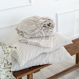 Linen Sheet Set With 2 Pillowcases - Striped Natural Bedding Queen King Custom Bed Sheets Pillow Covers Perfect Wedding Gift - thumbnail 2