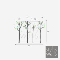 Forest Trees & Birds Wall Decal, Autumn Thin Birch Tress Decal Sticker For Home Decor - thumbnail 3