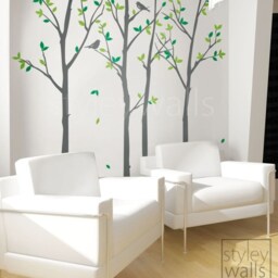 Forest Trees & Birds Wall Decal, Autumn Thin Birch Tress Decal Sticker For Home Decor - thumbnail 2