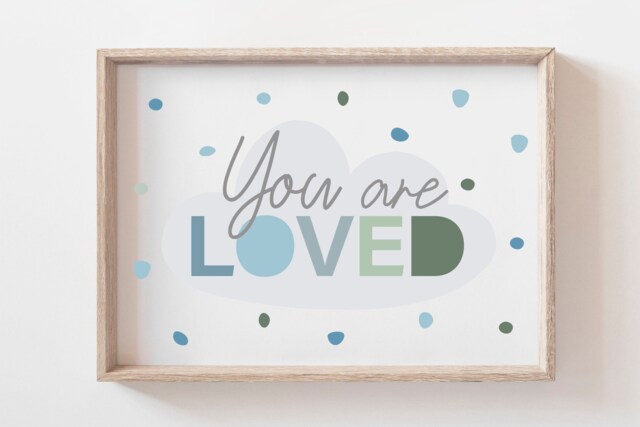 You Are Loved Print, Boys Nursery Pastel Prints, Bedroom Decor, Playroom Wall Art, Art - image 1