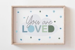 You Are Loved Print, Boys Nursery Pastel Prints, Bedroom Decor, Playroom Wall Art, Art - thumbnail 1