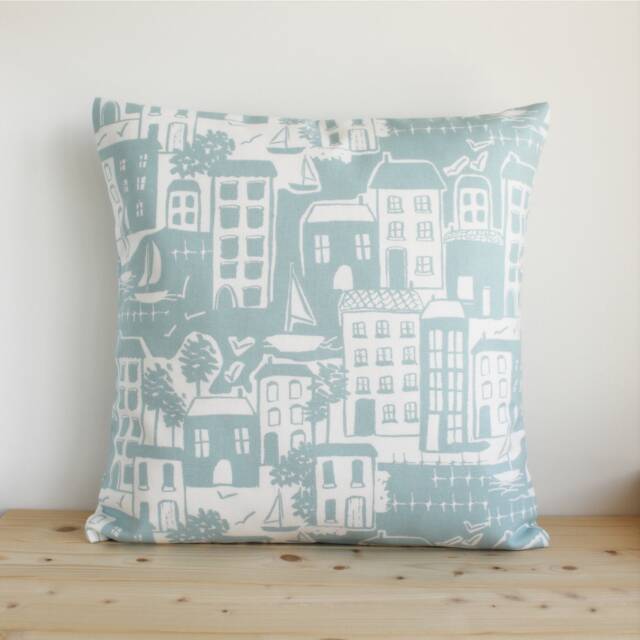 Blue Nautical Scene Pillow Cover Handmade Cotton Cushion Cover - image 1