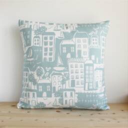Blue Nautical Scene Pillow Cover Handmade Cotton Cushion Cover - thumbnail 1
