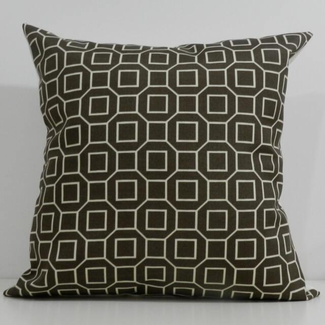 New 18x18 Inch Designer Handmade Pillow Cases in Chocolate & Cream Geometric Pattern