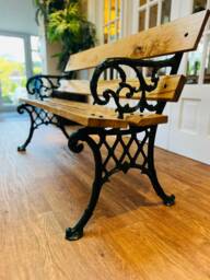 Green Ornate Cast Iron & Oak Garden Bench