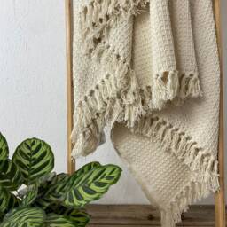 Large Cream Waffle Throw With Tasselled Edges, Cotton, 230cm X 180cm - thumbnail 4