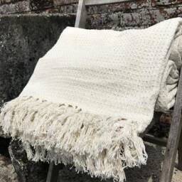 Large Cream Waffle Throw With Tasselled Edges, Cotton, 230cm X 180cm - thumbnail 2