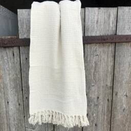 Large Cream Waffle Throw With Tasselled Edges, Cotton, 230cm X 180cm - thumbnail 3