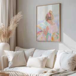 Little Girl Reading Art Print - Pastel Children's Wall Soft Impressionist Painting For Nursery Or Playroom - thumbnail 2
