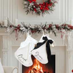 Wedding Gift, Couple Gift, First Christmas Married Mr & Mrs Personalised Stocking, Gifts, Bow Stocking - thumbnail 2
