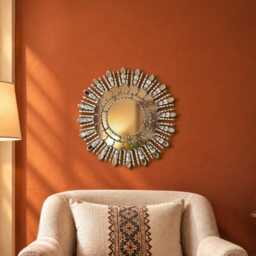 Silver Sunburst Mirror 17.7In - Hand Carved Round Wall Mirrors From Peru Accent Living Room Mirror, No Duties Usa - thumbnail 3