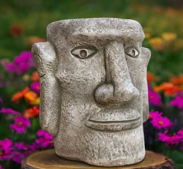 Stone Moon Head Sculpture Concrete Bust Figurine Outdoor Face Ornament Front Door Garden & Home Decor Massive Flower Pot Statue - image 1
