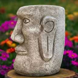 Stone Moon Head Sculpture Concrete Bust Figurine Outdoor Face Ornament Front Door Garden & Home Decor Massive Flower Pot Statue - thumbnail 2