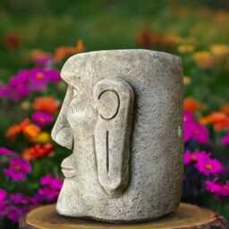 Stone Moon Head Sculpture Concrete Bust Figurine Outdoor Face Ornament Front Door Garden & Home Decor Massive Flower Pot Statue - thumbnail 4