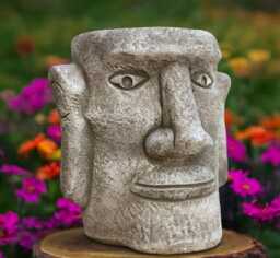 Stone Moon Head Sculpture Concrete Bust Figurine Outdoor Face Ornament Front Door Garden & Home Decor Massive Flower Pot Statue - thumbnail 1