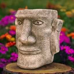 Stone Moon Head Sculpture Concrete Bust Figurine Outdoor Face Ornament Front Door Garden & Home Decor Massive Flower Pot Statue - thumbnail 3