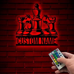 Chess Metal Wall Art With Led, Player Custom Name Sign, Ches Club Signs, Xmas Gift For Lover, Hanging Home Decor - thumbnail 3