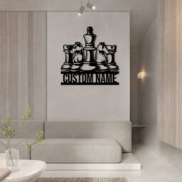Chess Metal Wall Art With Led, Player Custom Name Sign, Ches Club Signs, Xmas Gift For Lover, Hanging Home Decor - thumbnail 2
