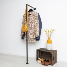 Clothes Rail Industrial - Black Wall-Mounted Entrance Area Hallway L Shape No Screwing Into The Floor Oskar