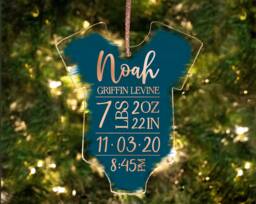 Personalized Baby's First Christmas Ornament - Onesie Keepsake Birth Stats - thumbnail 1