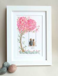 Beautiful Pebble Art, Couple Art, Wall Decor, Beach Home Framed Art - thumbnail 1