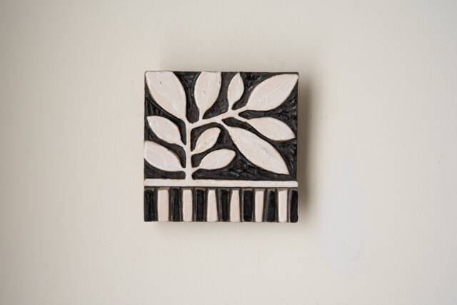 Ceramic Mounted Square Tile Wall Art - Black & White Modern Motifs Made To Order By Romy Clare Vine - image 1