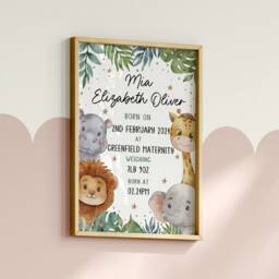 Nursery Decor, New Baby Gift, New Birth, Personalised, Baby Boy, Baby Girl, Newborn, Nursery Prints, Safari Animals, Gender Neutral, Jungle, New Mum - thumbnail 2