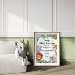 Nursery Decor, New Baby Gift, New Birth, Personalised, Baby Boy, Baby Girl, Newborn, Nursery Prints, Safari Animals, Gender Neutral, Jungle, New Mum - thumbnail 3