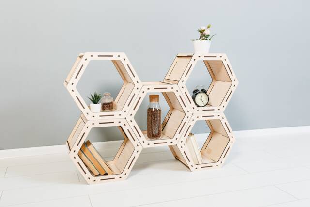 Bookcase Honeycomb Loft Shelf Geometric Bookhelf Custom Hexagon Shelves Housewarming Gift Shelving Unit - image 1
