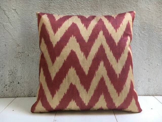 Silk Ikat Pillow Cover, Handwoven Decorative Cushion - 16x16 - image 1