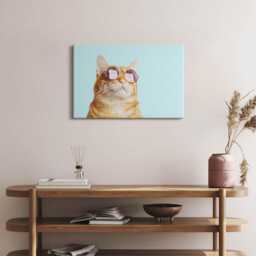 Funny Cat With Glasses Canvas, Wall Art Picture, Turquoise Decoration, Animals Canvas - thumbnail 3