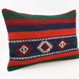 Handmade Turkish Kilim Pillow Cover Striped Wool Cushion - 16x24 - thumbnail 3