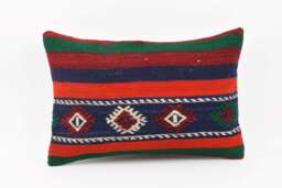 Handmade Turkish Kilim Pillow Cover Striped Wool Cushion - 16x24 - thumbnail 1