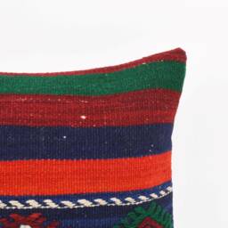 Handmade Turkish Kilim Pillow Cover Striped Wool Cushion - 16x24 - thumbnail 2