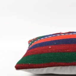 Handmade Turkish Kilim Pillow Cover Striped Wool Cushion - 16x24 - thumbnail 4