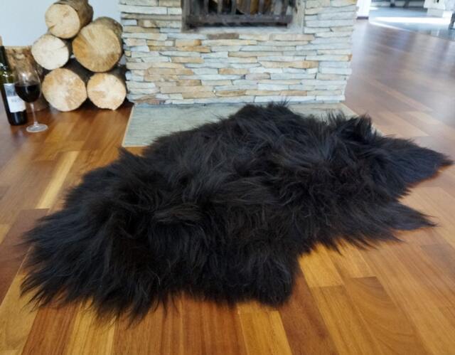 Sheepskin Icelandic Black X Rug Genuine Natural Sheepskin Gray Rugs Carpet - image 1