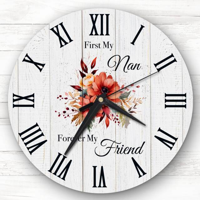 Wood Effect Floral Nan Forever Friend Personalised Gift Clock - image 1