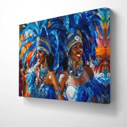 Vibrant Caribbean Carnival Art Print - Blue Wall Decor Tropical Festival Artwork Colorful Home Unique Gift - thumbnail 3