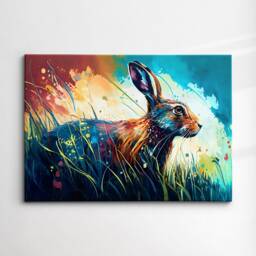 Bunny Rabbit Abstract Hare Animal Oil Painting Rainbow Pet Splatter Wall Art Black Framed Canvas Poster Print Home/Office Room Decor Gifts - thumbnail 3
