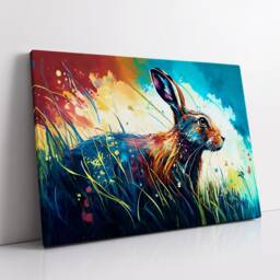 Bunny Rabbit Abstract Hare Animal Oil Painting Rainbow Pet Splatter Wall Art Black Framed Canvas Poster Print Home/Office Room Decor Gifts - thumbnail 2