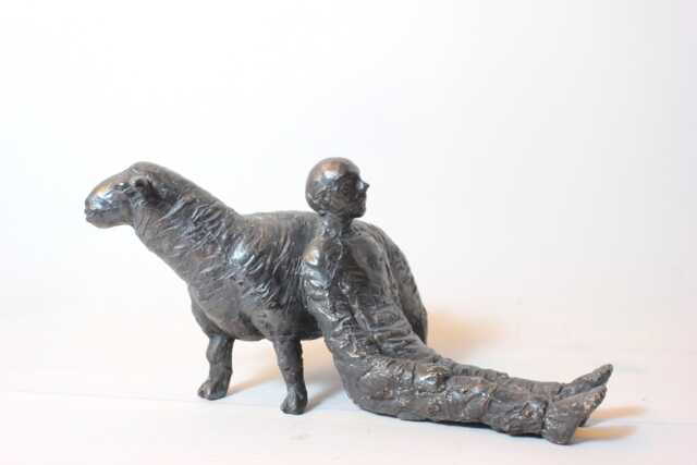 Bronze Sculpture, Man Figurine, Sheep Sculpture By Forestroadstudio - image 1