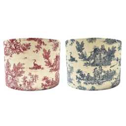 Handmade Toile De Jouy Drum Lampshade, Blue Or Red, Linen Fabric - thumbnail 2