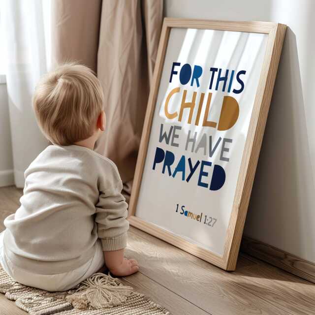For This Child I Have Prayed, Christian Wall Art, Bible Verse Prints, Boys Bedroom Decor, Baby Shower Gift, Boys Nursery Blue - image 1
