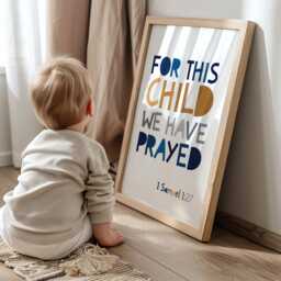 For This Child I Have Prayed, Christian Wall Art, Bible Verse Prints, Boys Bedroom Decor, Baby Shower Gift, Boys Nursery Blue - thumbnail 1