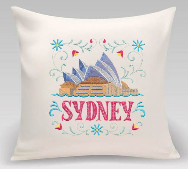 Embroidered Sydney Pillow - Handmade Home Decor, 18 Inch