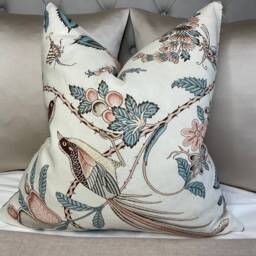 Schumacher Pillow Cover, Linen Campagne Peacock & Rouge - Lush Lively French Floral Throw Worldwide Delivery - thumbnail 3