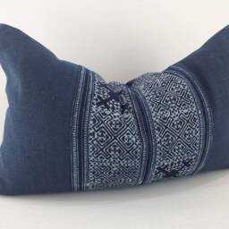 Indigo Batik Bolster Pillow Handmade Hmong Textile, 12x20 Home Decor - thumbnail 2