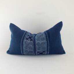 Indigo Batik Bolster Pillow Handmade Hmong Textile, 12x20 Home Decor - thumbnail 3